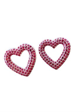 Red Rhinestone Goldtone Heart Earrings